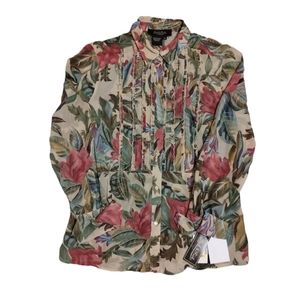 Peck & Peck Ladies Sheer Button Up Floral Collared Top sz.10 NWT
